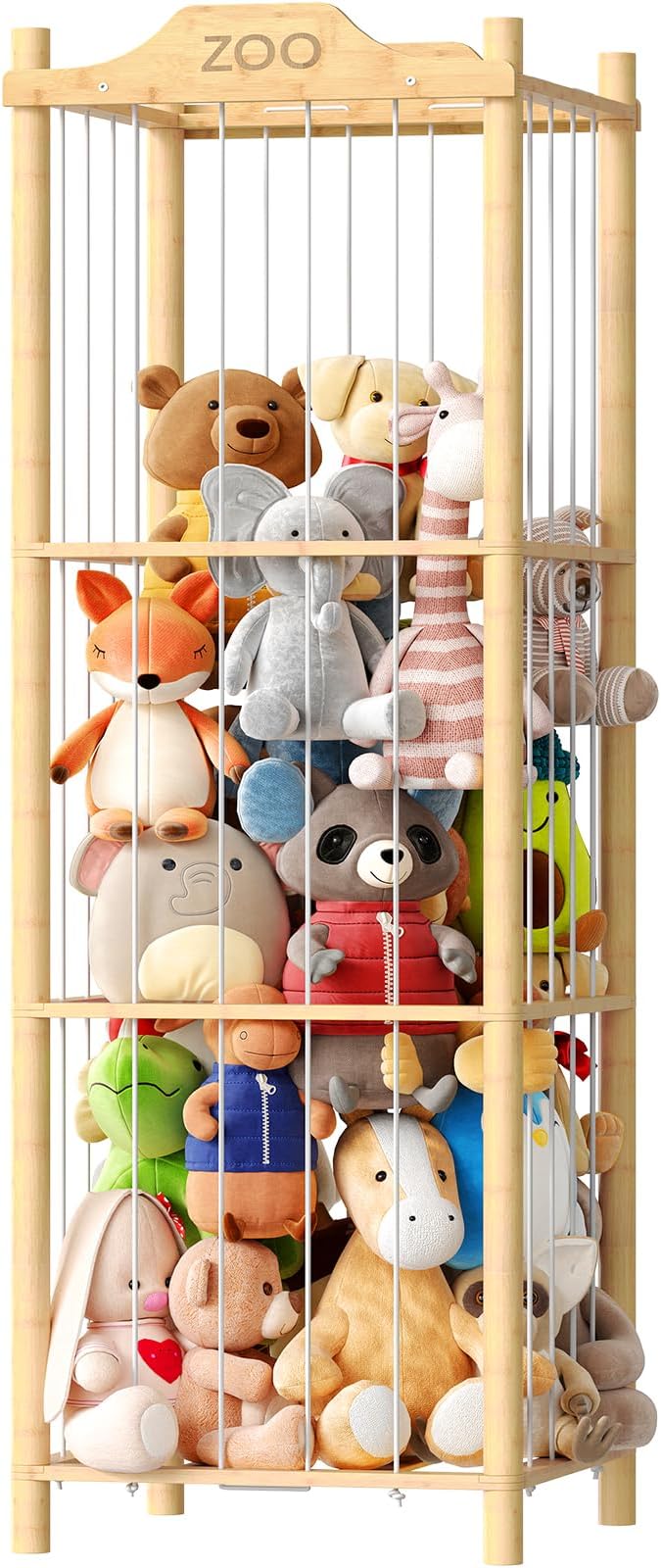HOOBRO Stuffed Animal Storage & Organizer, Bamboo Stuffed Animal Holder, Plush Toy Storage Organizer for Playroom, Living Room, Nursery, Natural YL65CW01