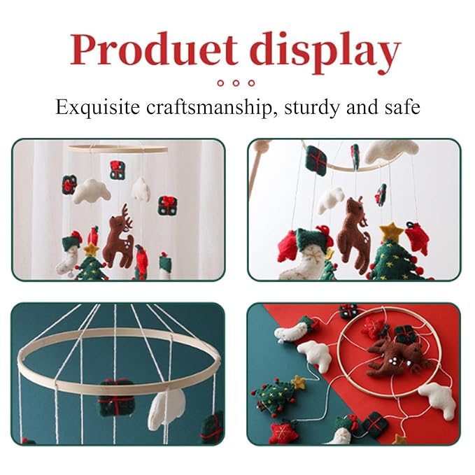 Baby Crib Mobile Christmas Deer Crib Hanging Toy Felt Xmas Tree Clouds Stars Baby Wind Chimes for Newborn Girls Boys