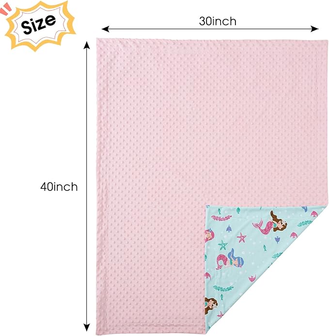 david's kids Micro Fleece Minky Baby Blanket for Girls with Double Layer and Soothing Raised Dots, Breathable and Soft Lightweight Receiving Blanket for Newborns, 30x40 Inches, Mermaid