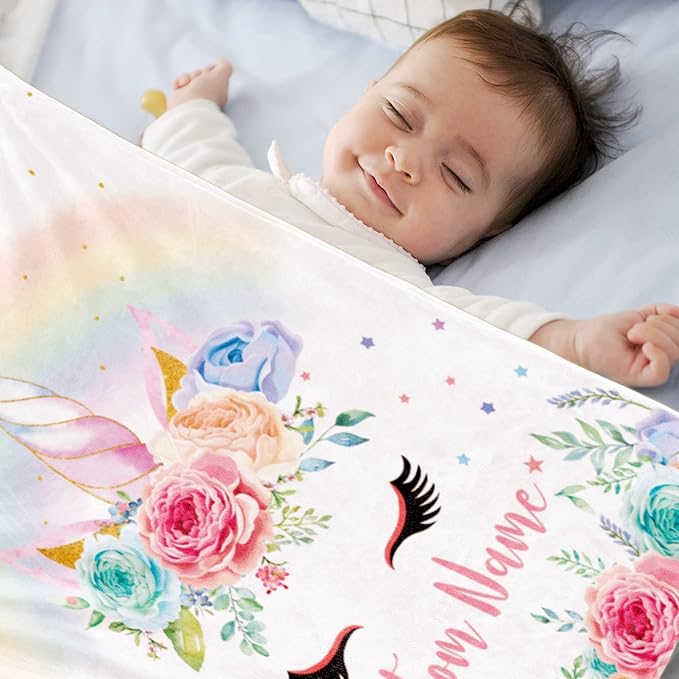 Personalized Horse Blanket with Name for Girl, Custom Name Blanket for Kids, Soft Flannel Pink Horse Toddler Blanket Customized Gift for Birthday Christmas Baby Shower Newborn Gift 60" X 80"
