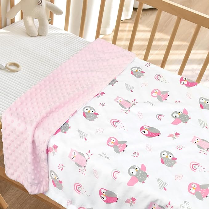 BORITAR Baby Blanket for Boys Girls Soft Plush Minky Fabric with Dotted Backing, Lovely Animal Owl Design Blanket for Toddler Newborn 30 x 40 Inch(75x100cm)