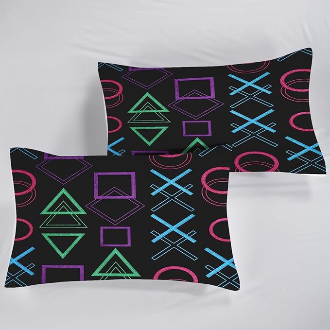 Game Bedding Set King Size Geometric Comforter for Kids Boys Men Black Abstract Bedroom Decor Quilt Bed Sets, 1 Comforter 2 Pillowcases