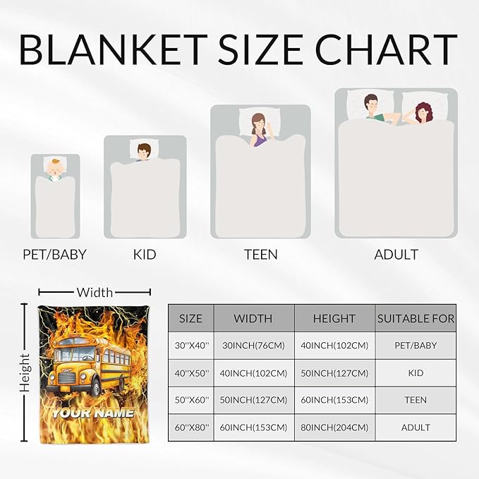Boys Blanket Gifts Custom School Bus Blankets for Kids, Toddler - Cozy Fuzzy Yellow Flannel School Bus Driver Throws for Couch, Sofa & Bed