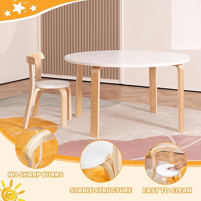 Swegrow Wooden Kids Chair, Toddler Chair for Table, Kids Stackable Chairs, Kid Wooden Furniture for Family/Playroom/Classroom（Set of 2-White）