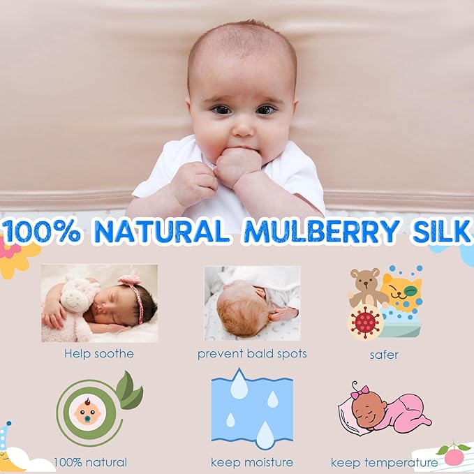 PROMEED 100% Mulberry Silk Crib Sleeve for Baby Hairloss and Bald Spot, Oeko-TEX Certified 23 Momme Silk Giraff Nursery Bedding Sheets for Bassinets/Cradles/Cots/Cribs (Green Giraff)