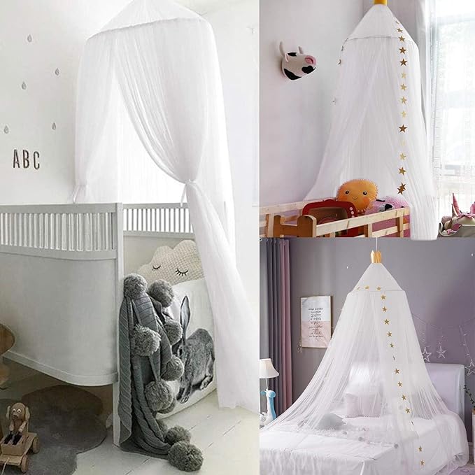 Princess Bed Canopy for Girls and Kids Hanging Mosquito Net for Baby Crib Nook Castle Game Tent Nursery Play Room Decor(White)