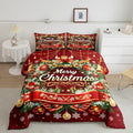 Merry Christmas Bedding Set - Full Size, Kids Boys Girls Room Decor - Christmas Wreath Snowflake Comforter Set, Red Xmas Ball Glitter Duvet Insert 3Pcs, Quilt Set, 2 Pillowcases