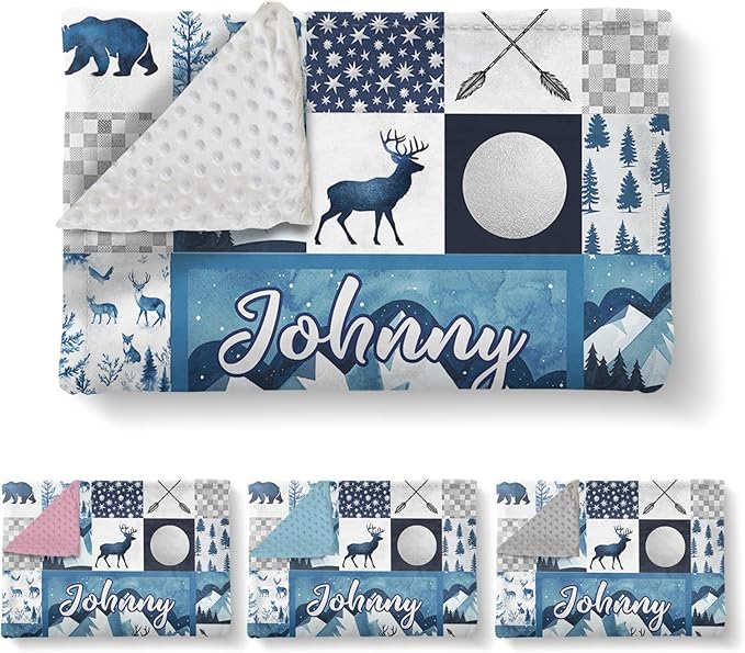 Custom Baby Crib Bedding Set, 3 Pcs Personalized Nursery Bedding Set with Name, Soft Baby Bedding Crib Sets with Blanket - Toddler Crib Sets for Girl Boy, Infant Newborn Gifts, Blue Moon & Bea