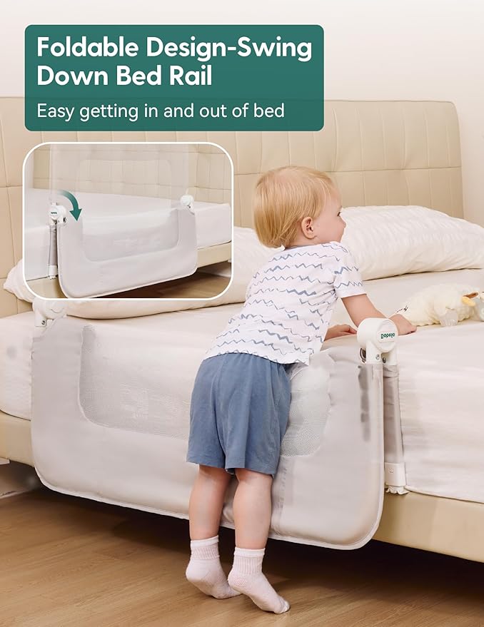 BABELIO Bed Rail for Toddlers, 43" Wide Swing Down & Adjustable Height Toddler Bed Rails for Kids/Elderly/Adults, Baby Side Railing for Twin/Full/Queen/King Size