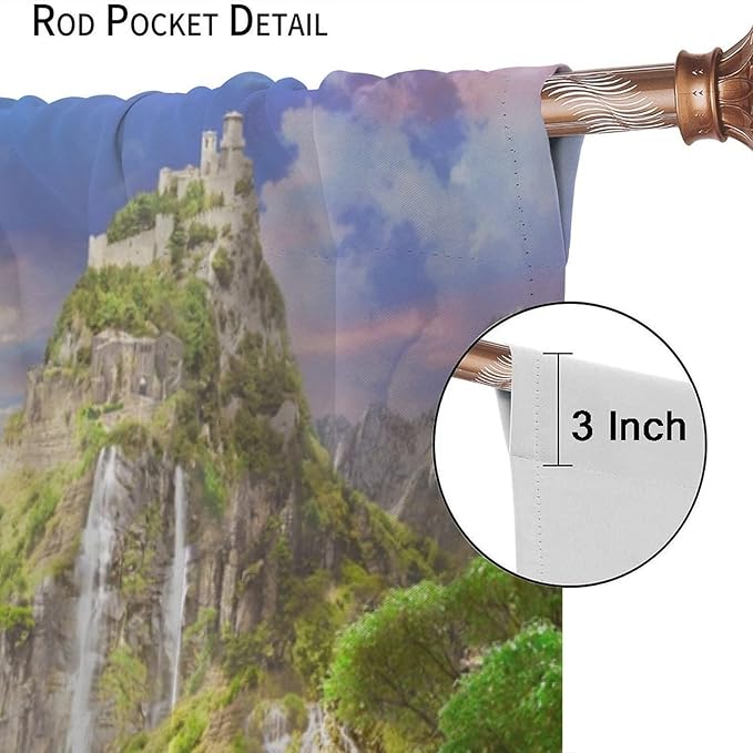 Forest Waterfall Blackout Curtain, Watercolor Tropical Jungle Waterfall Spring Flower Natural Scenery Pattern Window Drapes, for Bedroom Living Room 42" W X 54" L