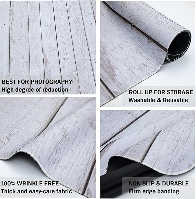 Kate White Wood Floor Mat Photography Floor Mat Newborn Photography Props Rubber Wooden Wall Flooring Backdrop for Professional Photographer 5x4ft