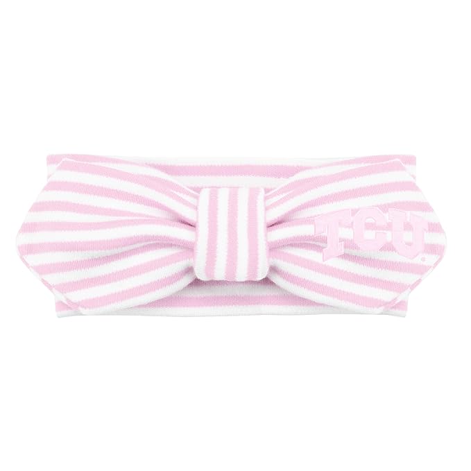 Creative Knitwear TCU Horned Frogs Infant Girls Pink/White Striped Hair Knot Headband Embroidered Logo - Size Newborn - 4T