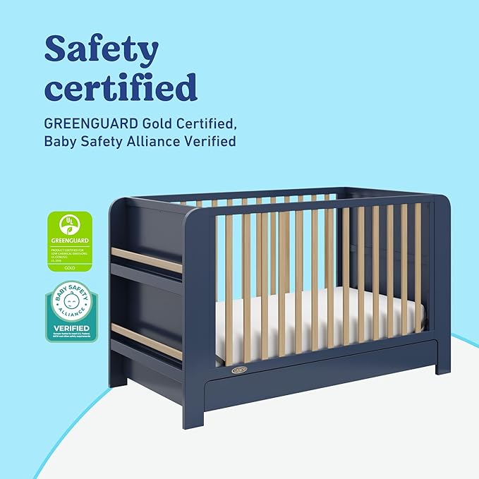 Graco Read-with-Me 4-in-1 Convertible Crib with Drawer (Midnight Blue with Driftwood) - GREENGUARD Gold Certified Converts to Toddler Bed, Daybed, and Functional Bookshelves