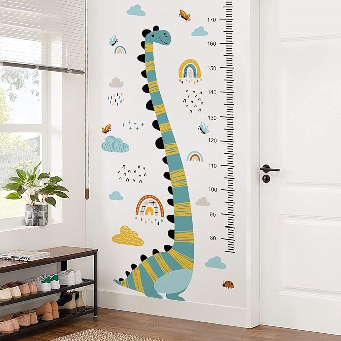 Jungle Animals Height Chart Sticker for Kids Height Measurement Growth Chart Wall Decals Cartoon Animals Giraffe Elephant Height Measurement Ruler Wall Decor for Kids Classroom Decor (Dinosaur)
