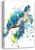 AWPANERAR Sea Turtle Wall Art Bathroom Pictures Watercolor Sea Life Canvas Prints Ocean Animal Poster Nautical Theme Artwork for Kids Room Nursery Decor Framed (White, (30L x 20W))