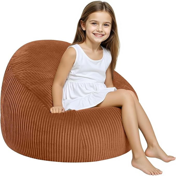COMAX Bean Bag Chairs for Kids, Toddler BeanBag Sofa with Filler Bean Couch Stuffed for Boys and Girls, Lazy Floor Chair for Playroom, Nursery Room, Orange