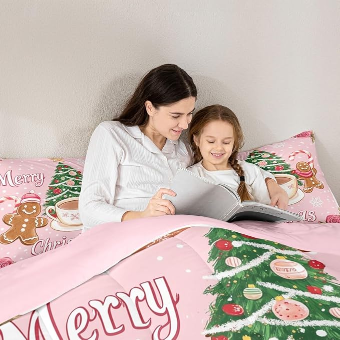 Feelyou Merry Christmas Comforter Set Queen Size Gingerbread Man Bedding Set for Kids Boys Girls Xmas Duvet Quilt Christmas Decor Bedroom Decor Microfiber 3 Pcs with 2 Pillow Cases