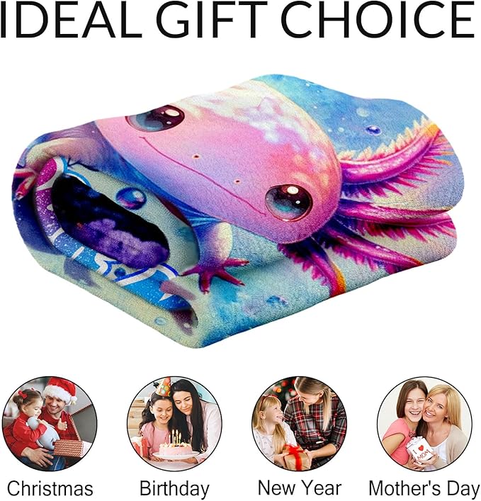 Custom Kids Blankets for Girls - 30 x 40 Inches Lap Size Axolotl Blanket for Girls - Blue Kids Throw Blankets for Crib, Office