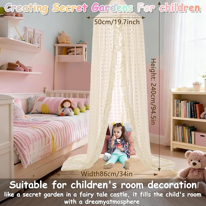 Bed Canopy for Girls - Princess Bed Canopy - Crib Canopy for Boys and Girls Bedroom Decor, Suitable for Use in Cribs Canopy Bed Curtains (Beige)