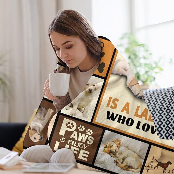 Labrador Dog Print Blanket Best Dog Pet Animal Throw Blankets for Couch Sofa Stuff Decor Gifts Lightweight Soft Cozy Fleece Plush Warm Flannel Bedding for Lover Man Woman Teen Adults 50"x60"