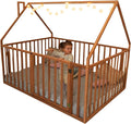 BUSY WOOD Montessori Bed with High Rails for Toddlers - Twin Floor Bed - Full, Queen, King, Small - Wooden Floor Bedframe (Model 21)