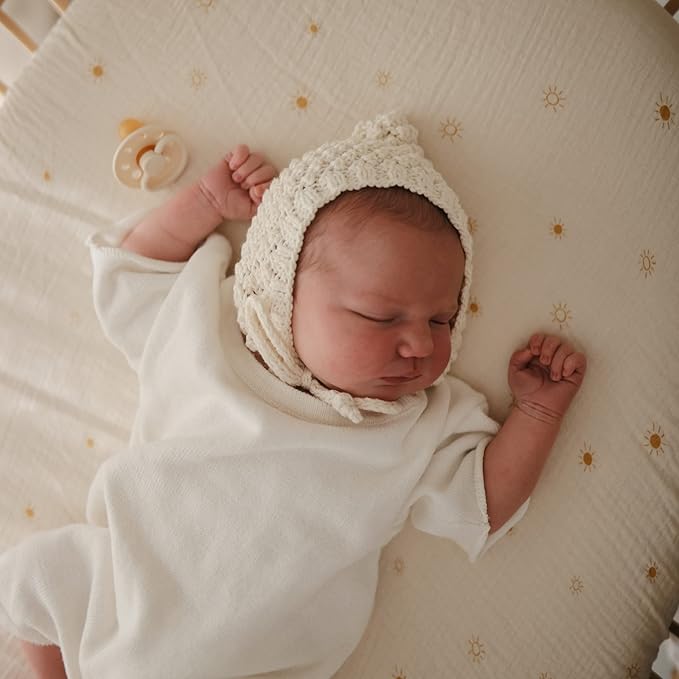 mushie Extra Soft Muslin Fitted Crib Sheet | 192 Thread Count | 28"x 52" (Sun)