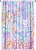 Fantasy Mermaid Curtain Dream Cartoon Marine Organisms Turtle Coral Ocean Theme Dream Blackout Window Treatment for Kids Girls Bedroom Nursery Room Decor Rod Pocket Window Drapes 42x63in