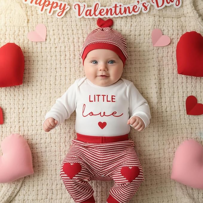 My First Valentines Baby Boy Outfit Lover Boy Long Sleeve Romper Pants Hat Infant Onesie Newborn Clothes Outfits