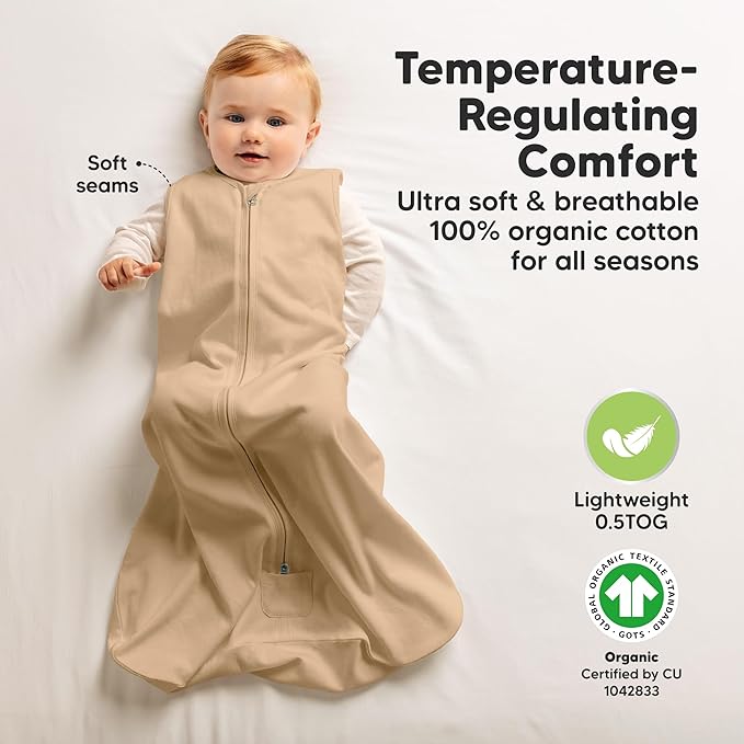 2-Pack Baby Sleep Sacks, Zipper Wearable Blanket - 0.5TOG Organic Cotton, Lightweight, Soft Cozy Toddler Sleeping Sack 12-24 months, Easy to Wear Large Newborn Transition Swaddles Sleepsacks (Toasty)