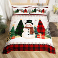 Manfei Snowman Duvet Cover Set Twin Size, Xmas Leopard Plaid Trees Snowflake Comforter Cover with 1 Pillowcase, Christmas Theme Bedding Set 2pcs for Kids Girl New Year Bedspread Cover,No Comforter