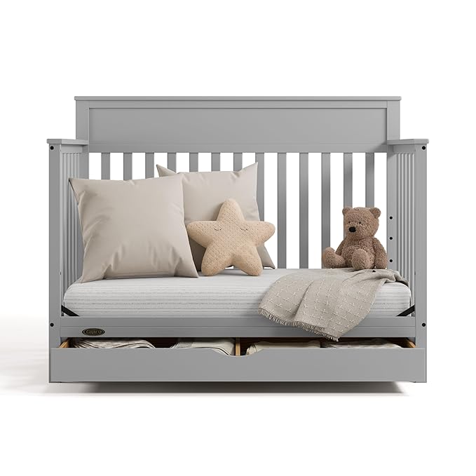 Graco Shiloh 5-in-1 Convertible Crib with Drawer – GREENGUARD Gold Certified Baby Crib Crafted from Wood, Converts to Toddler Bed, Daybed, and Full-Size Bed, Pebble Gray