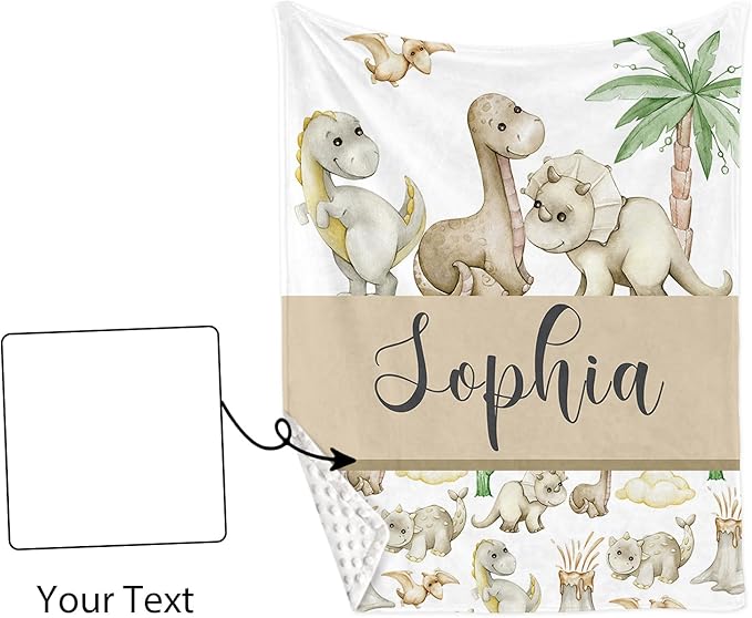 Personalized Crib Bedding Set with Name - 2 Piece Dinosaur Theme Baby Crib Set for Boys, Double Layer Blanket and Crib Sheet for Newborns, Toddlers Gifts