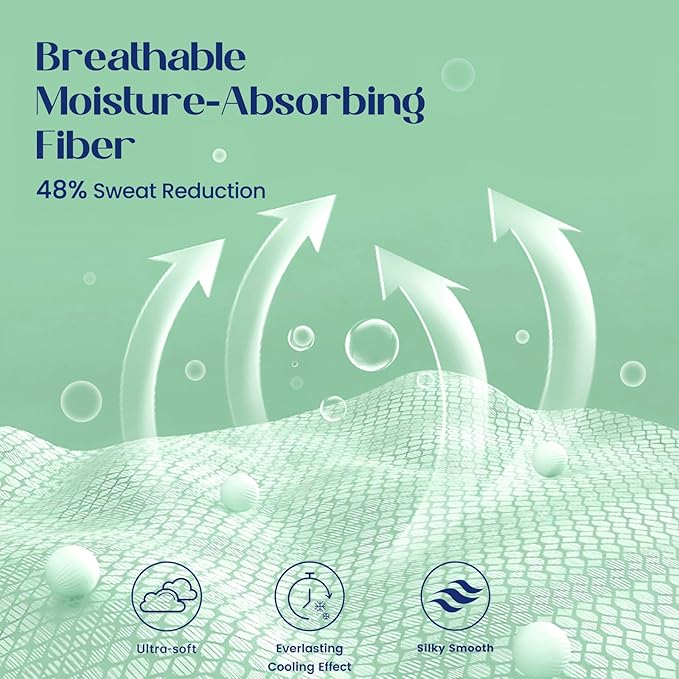 Dream Valley® King Size Sheets Set, Cooling Fitted Sheet with 2 Pillowcase-3 PCS with No Flat Sheet,Q-Max > 0.4 Aerocool, Cooling for Night Sweats, Hot Sleepers,deep Pocket up to 15",Mint Macaron