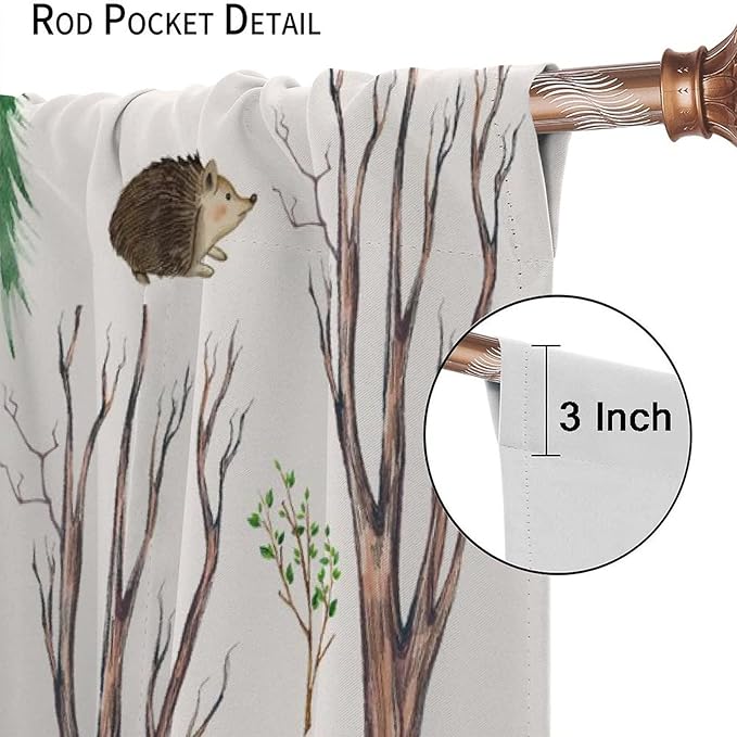 Forest Animal Kids Curtains, Watercolor Cartoon Window Treatments, Cute Animal Floral Girl Toddler Home Bedroom Living Room Drapes 42x54 Inch