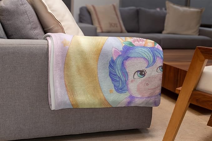 Personalized Unicorn Blanket for Girls | Kids Rainbow Unicorn | Custom Plush Fuzzy Unicorns for Toddler | Customized Little Girl Throw Blankets | Baby Girl Sofa Bed Birthday | Fleece 60x80