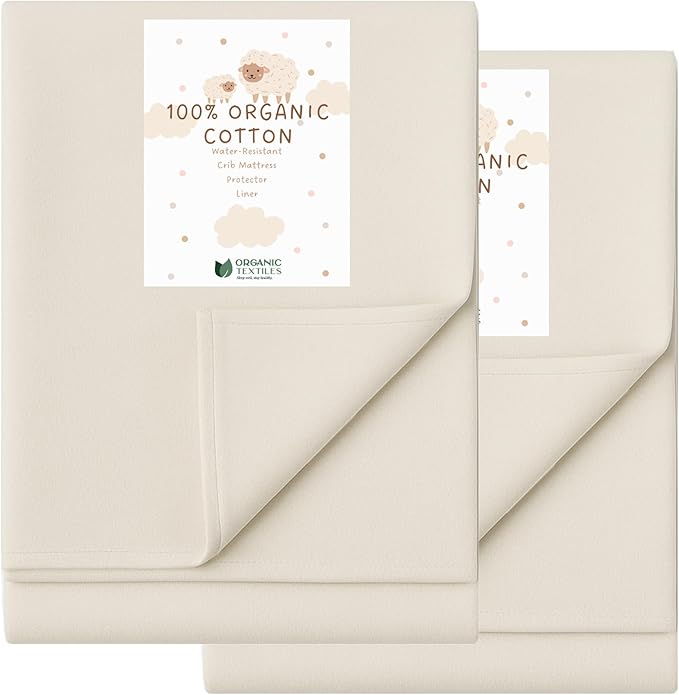 Organic Crib Mattress Protector - Flat Sheet Water Resistant Liner Pad, Breathable, Skin Friendly, Chemical-Free Pure Cotton [GOTS-Certified] for Mini Crib (38"x24") - Pack of 2