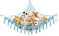 Extra Large Stuffed Animal Storage Hammock Corner with LED Lights – 25LB Capacity Hanging Toy Net for Small or Large Plushies, Boho Macrame Squishmallow, Plush Net, Blue