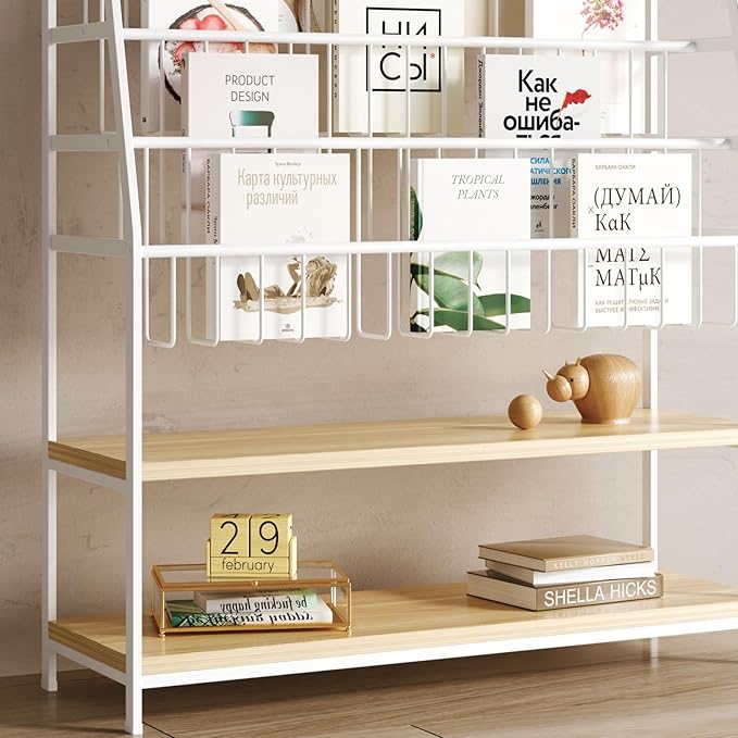 Metal Kids Bookshelf and Toy Storage Organizer,6 Tier Childrens Bookcase,Magazine Rack Floor, Book Shelf for Kids Rooms Classroom Nursery Living Room Office (White, L:23.62")