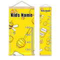 Personalized Kids Name Growth Chart Ruler for Wall Wood Frame Height Measure Chart 13.4x56 in Linen Hanging Height Growth Chart Yellow Cute Bees Pattern Kids Room Decor