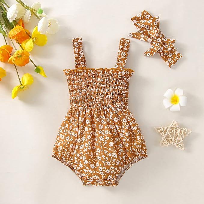 Meihuida Newborn Baby Girl Sleeveless Rompers Summer Clothes Cotton Bodysuit with Headband