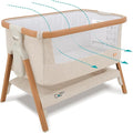 Tutti Bambini CoZee® 2-in-1 Baby Bassinet & Bedside Sleeper - Fast-Folding Bedside Bassinet, Baby Crib with 6 Mattress Heights & Breathable Mesh Window, Mattress Included, 0-6 Months (Walnut & Ecru)
