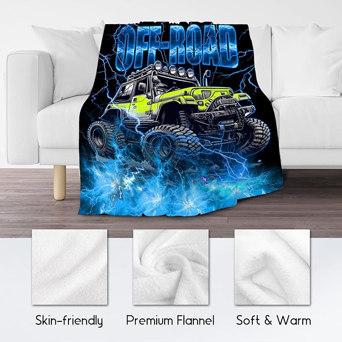 Boys Blanket Truck Blankets Off-Road Gifts for Kids Toddlers, 40"x50" Soft Plush Cozy Throw for Room Decor