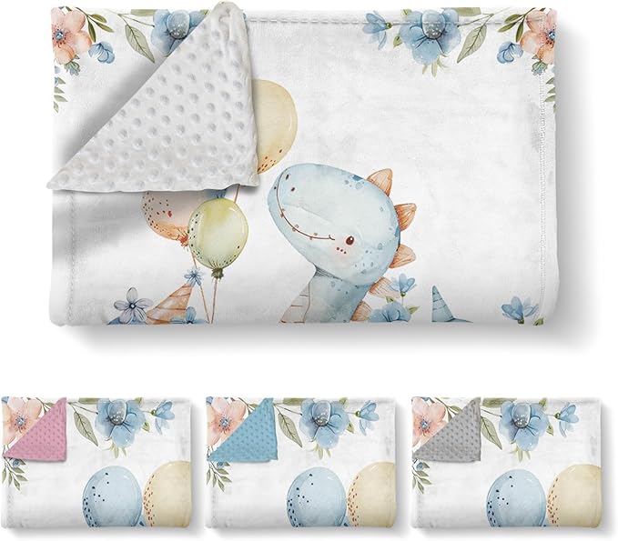 Personalized Baby Name Blanket for Boy Girl, Soft Flannel Blanket with Double Layer Dotted Backing for Infant Newborn, Nursery Crib with Dinosaur Design, Customized Gifts for New Mom(47" x60)