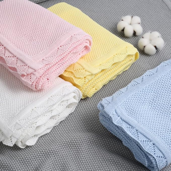 Baby Knit Blanket Soft Breathable Cotton Scallop Border Blankets Newborn Knitted Blanket Swaddle Blankets Gifts for Baby Newborn Toddler Shower Boy Girl New Mom Birthday Christmas Beige 30x40