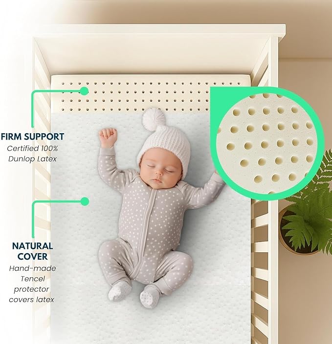 ORGANIC TEXTILES Organic Baby Mattress Topper with Tencel Removable Cover - GOLS/GOTS Certified - Breathable, Hypoallergenic, 3" Standard (52"x28")