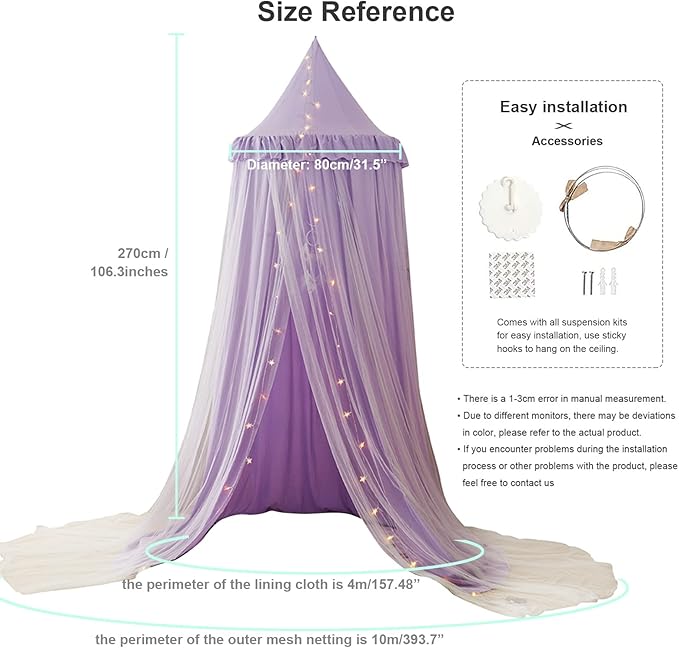 Bed Canopy for Girls, Double Layer Dome Mosquito Net Princess Canopy for Girls Bed Room Decor Reading Nook (Pink)