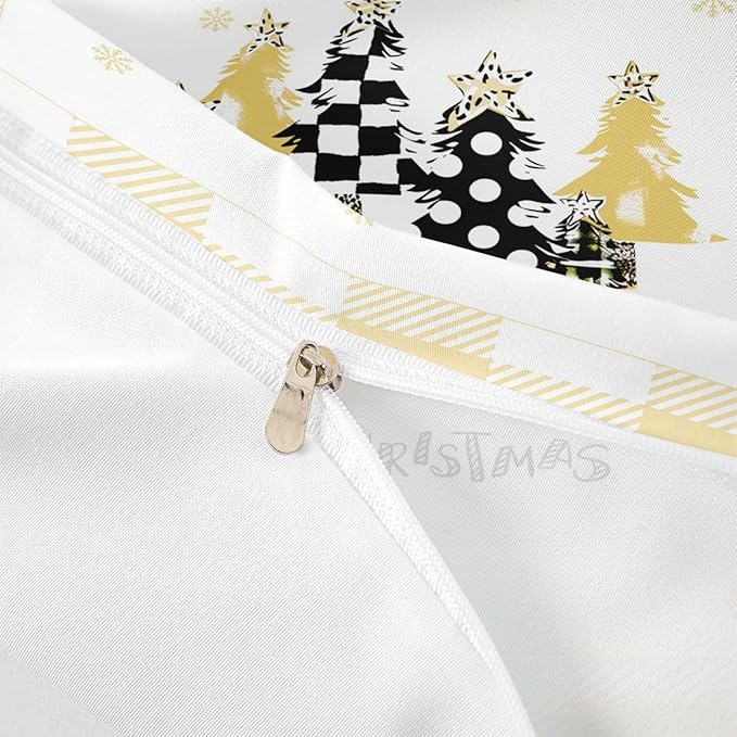 Manfei Xmas Tree Duvet Cover Set Full Size, Yellow Plaid Grid Snowflake Comforter Cover with 2 Pillowcases, Christmas Theme Bedding Set for Kids Girls Room Decor New Year Bedspread Cover, No Comforter