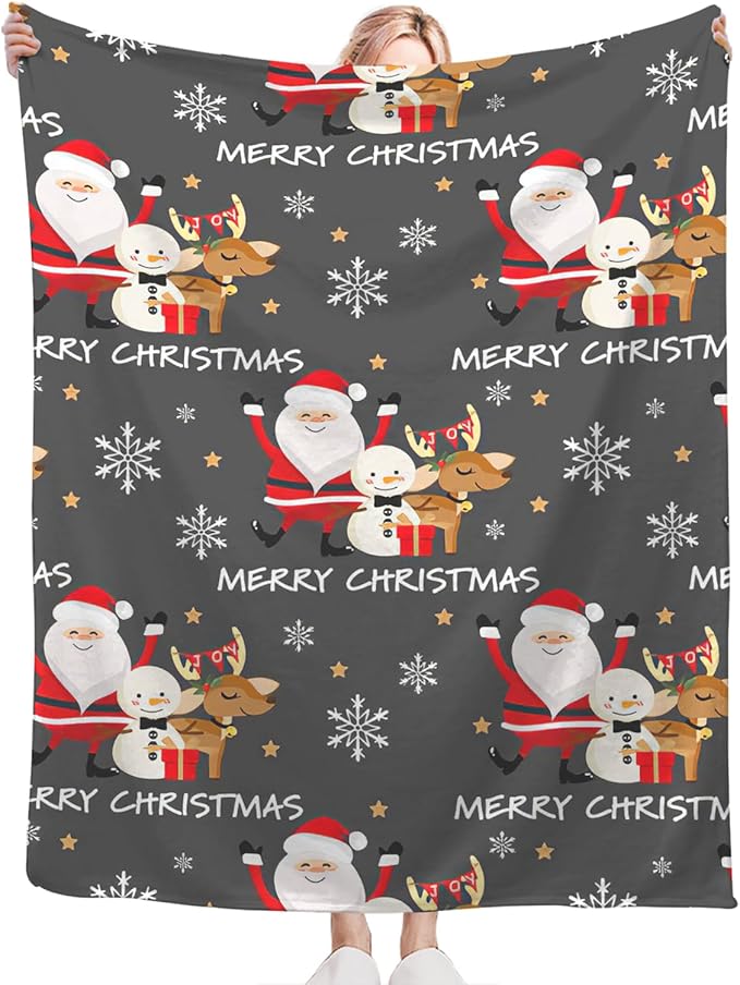 Snowman Santa Claus Throw Blanket for Girls Boys Women Men Kids Adults Soft Flannel Fleece Blanket for Couch Sofa Bed Home Decor 40"x50"