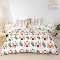 Christmas Duvet Cover Cartoon Santa Claus Bedding Set for Kids Boys Girls Teens Room Decor Cute Deer Christmas Tree Comforter Cover Set Xmas Theme Bedspread Cover 2Pcs Zipper Toddler Size