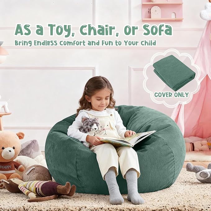Nobildonna Bean Bag Chair Cover (No Filler) for Kids and Adults,Beanbag Stuffed Animal Storage Without Filling Plush Toys Holder and Organizer Soft Premium Corduroy 200L